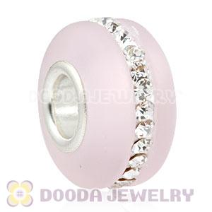 Pink Frosted Glass Silver Core Bead With Austrian Crystal For European Bracelet