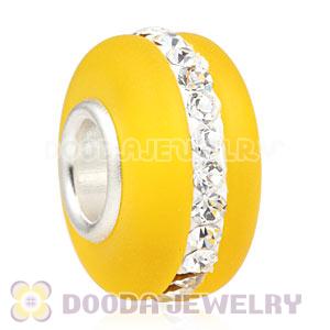 Yellow Frosted Glass Silver Core Bead With Austrian Crystal For European Bracelet