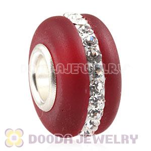 Red Frosted Glass Silver Core Bead With Austrian Crystal For European Bracelet