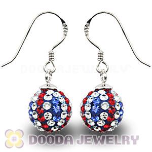 10mm Czech Crystal British Flag Bead Sterling Silver Hook Earrings Wholesale