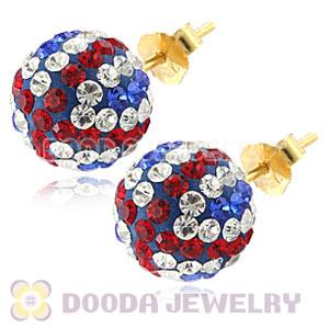 10mm Czech Crystal Union Jack Bead Gold Plated Silver Stud Earrings Wholesale