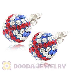 10mm Czech Crystal Union Jack Bead Sterling Silver Stud Earrings Wholesale
