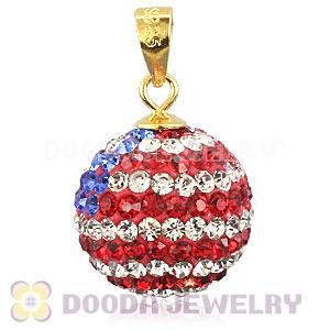 14mm Gold Plated Silver Czech Crystal Flag Of USA Pendants Wholesale