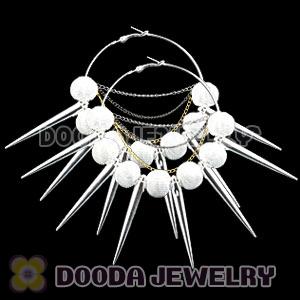 70mm Silver Basketball Wives Spike Hoop Earrings Wholesale