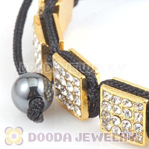 Golden Handmade Pave Crystal Square Alloy Bracelets With Hematite
