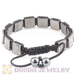Gun Black Handmade Pave Crystal Square Alloy Bracelets With Hematite