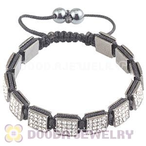 Gun Black Handmade Pave Crystal Square Alloy Bracelets With Hematite