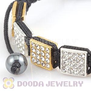 Handmade Pave Crystal Square Alloy Bracelets With Hematite