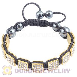 Golden Handmade Pave Crystal Square Alloy Bracelets With Hematite