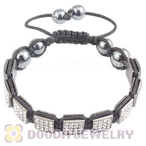 Gun Black Handmade Pave Crystal Square Alloy Bracelets With Hematite