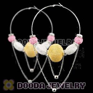 80mm Basketball Wives Mesh Hoop Earrings Wholesale With Spacer Beads 