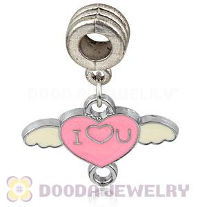 Platinum Plated Alloy Enamel European Heart with Wing Charms Wholesale 