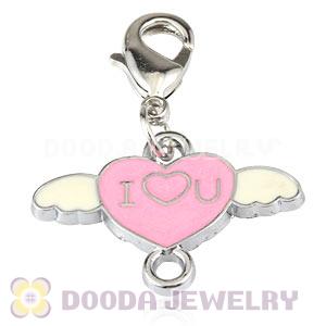 Platinum Plated Alloy Enamel Heart with Wing Charms Wholesale 