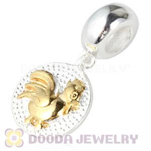 Gold Plated Sterling Silver Chinese Zodiac Rooster Dangle Charm Bead Wholesale