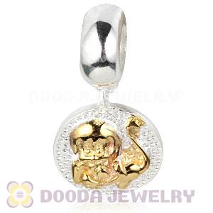 Gold Plated Sterling Silver Chinese Zodiac Monkey Dangle Charm Bead Wholesale