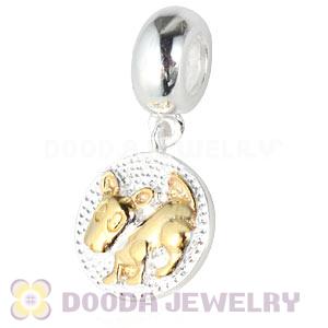 Gold Plated Sterling Silver Chinese Zodiac Dog Dangle Charm Bead Wholesale