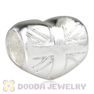 Sterling Silver Union Jack Heart Bead Fit London 2012 Olympics European Bracelet