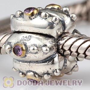 Sterling Silver European Fusion Clip Beads With Pink CZ Stone