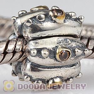 Sterling Silver European Fusion Clip Beads With Brown CZ Stone