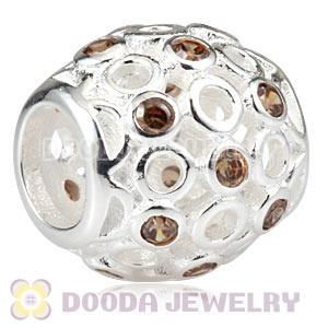 Sterling Silver European Celtic Circles Bead With Brown CZ Stone Wholesale