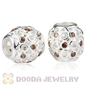 Sterling Silver European Celtic Circles Bead With Brown CZ Stone Wholesale