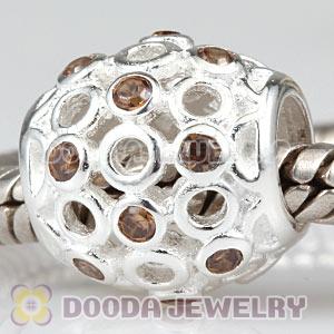 Sterling Silver European Celtic Circles Bead With Brown CZ Stone Wholesale