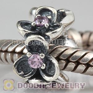 Antique Sterling Silver Wanda Garden Spacer Beads With Pink Stones