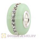 Green Frosted Glass Silver Core Bead With Austrian Crystal For European Bracelet