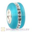 Cyan Frosted Glass Silver Core Bead With Austrian Crystal For European Bracelet