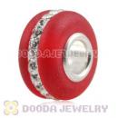Red Frosted Glass Silver Core Bead With Austrian Crystal For European Bracelet