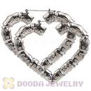 85×80mm Basketball Wives Black Bamboo Heart Hoop Earrings Wholesale