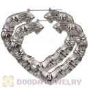 85×90mm Basketball Wives Black Bamboo Heart Hoop Earrings Wholesale