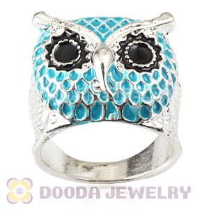 Wholesale 18mm Unisex Silver Plated Enamel Blue Owl Finger Ring 