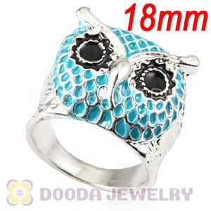 Wholesale 18mm Unisex Silver Plated Enamel Blue Owl Finger Ring 