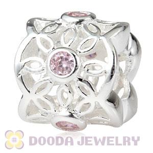 Authentic Sterling Silver European Radiance Charm Beads With Pink CZ Stones