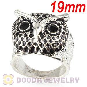 Wholesale 19mm Unisex Silver Plated Enamel Black Owl Finger Ring