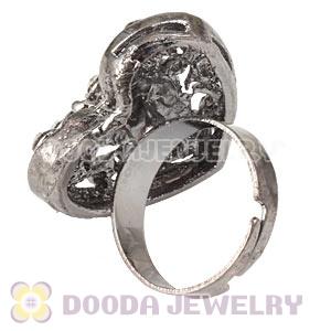 Wholesale Unisex Gun Black Plated White Crystal Heart Finger Ring  