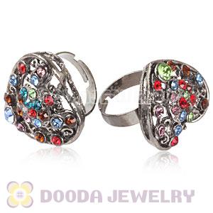 Wholesale Unisex Gun Black Plated Crystal Heart Finger Ring  