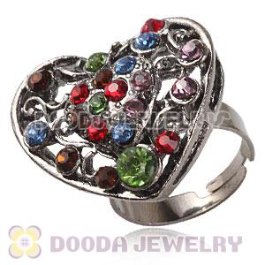 Wholesale Unisex Gun Black Plated Crystal Heart Finger Ring  