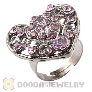 Wholesale Unisex Gun Black Plated Pink Crystal Heart Finger Ring  