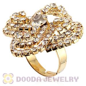 Wholesale Gold Plated White Crystal Flower Ring For Women