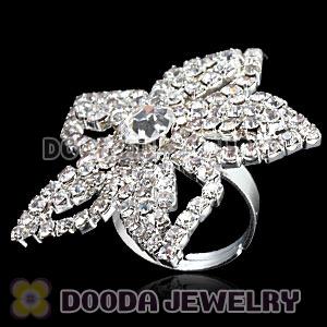 Wholesale Silver Plated White Crystal Flower Ring For Women