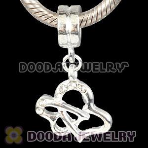 Silver Plated European Heart Dangle Charm Bead With Stone
