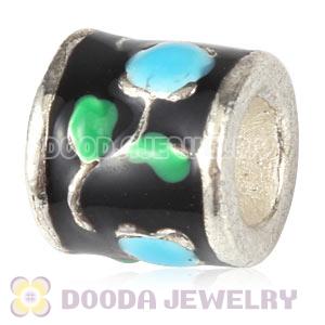 Wholesale Silver Plated European Charm Bead With Enamel Flower