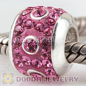 925 Sterling Silver Pink Austrian Crystal Charm Beads Wholesale 