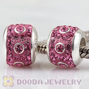 925 Sterling Silver Pink Austrian Crystal Charm Beads Wholesale 