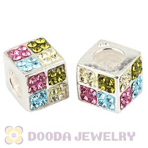 925 Sterling Silver Austrian Crystal Square Charm Beads Wholesale 