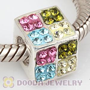 925 Sterling Silver Austrian Crystal Square Charm Beads Wholesale 