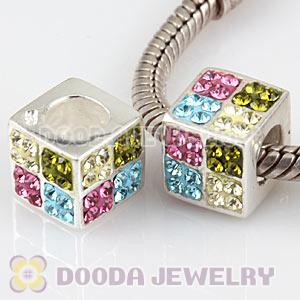 925 Sterling Silver Austrian Crystal Square Charm Beads Wholesale 