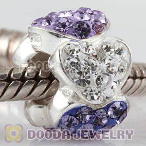  925 Sterling Silver Heart Charm Beads With Austrian Crystal Wholesale 